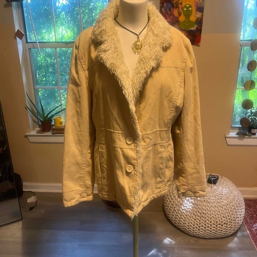 100% Cotton Cream corduroy jacket with faux fur collar Boho